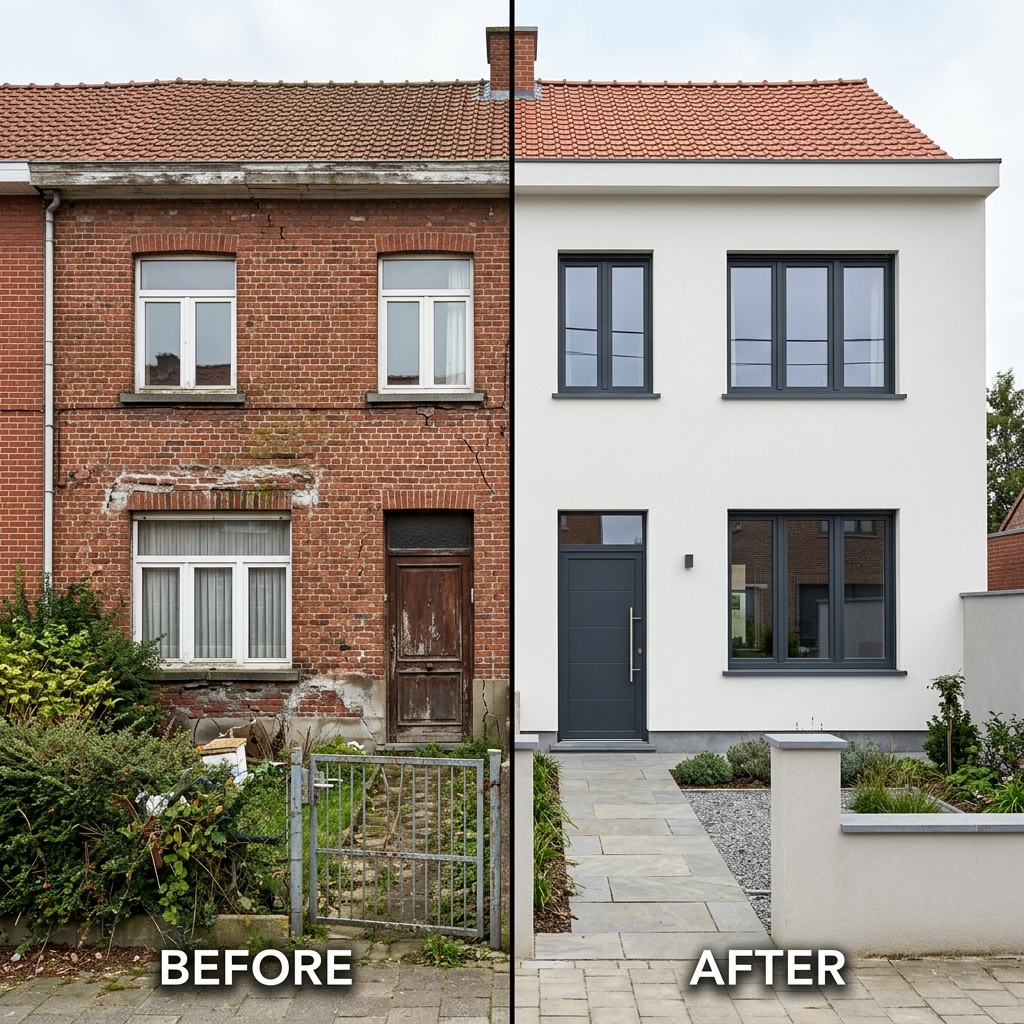 Avant/après isolation ETICS d'une maison belge